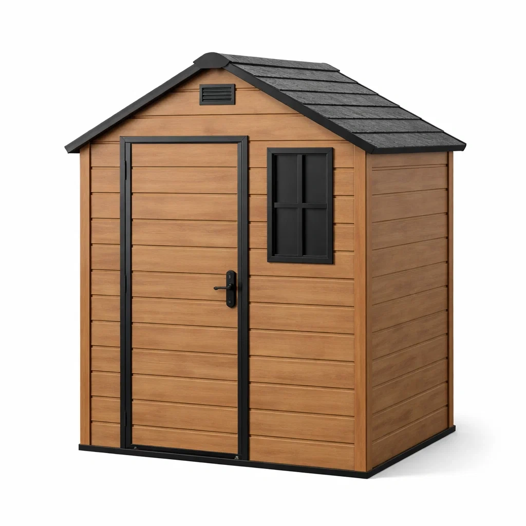 Abri de jardin en résine avec toit et fenêtre 200 x 130 x 220 cm marron noir-LUXERETREATHOME
