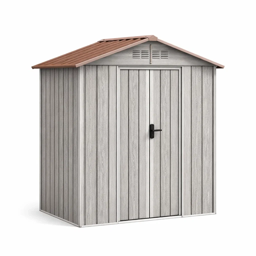 Abri de jardin en métal galvanisé effet bois gris marron 193 x 120 x 205 cm-LUXERETREATHOME