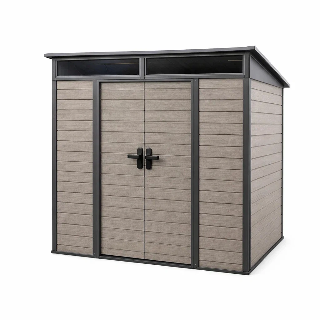 Abri de jardin en composite gris avec cadre métallique-LUXERETREATHOME