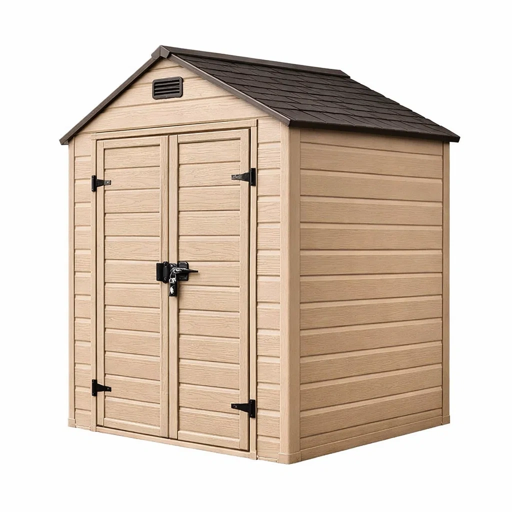 Abri de jardin en résine beige et marron 190 x 140 x 200 cm-LUXERETREATHOME