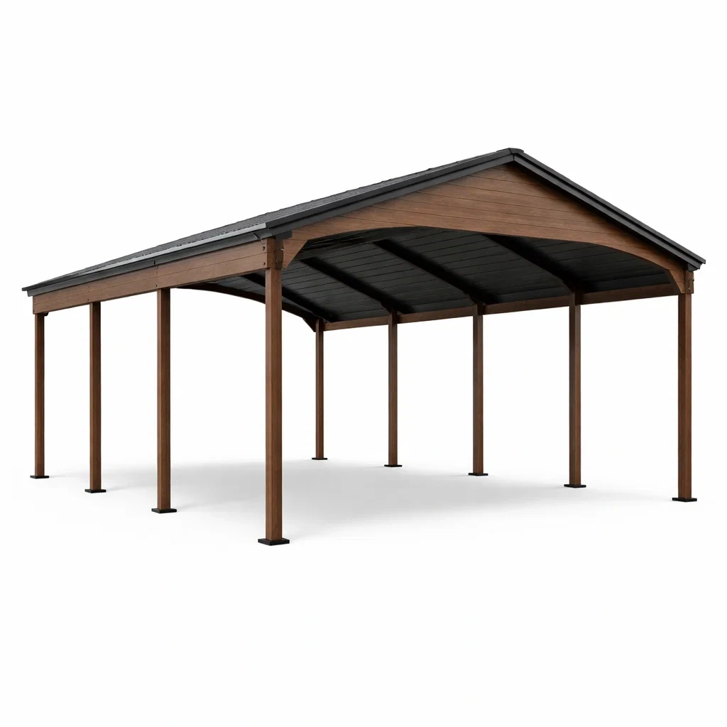 Abri de voiture en bois et métal brun noir 600x300x230 cm-LUXERETREATHOME