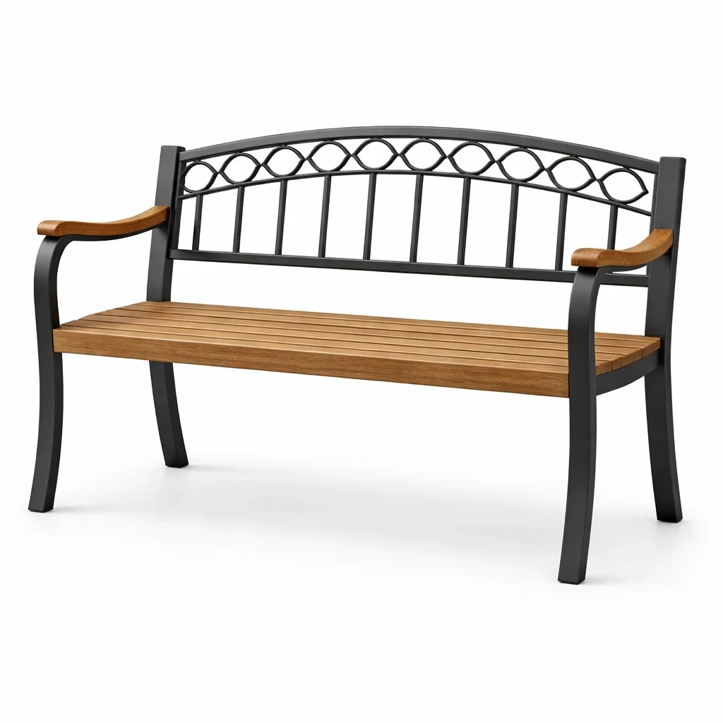 Banc d'extérieur en métal et bois d'acacia noir marron-LUXERETREATHOME