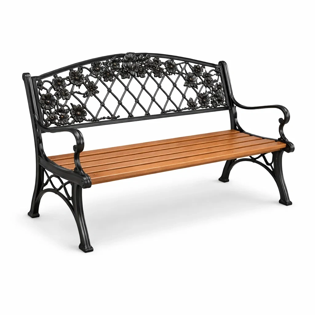 Banc d'extérieur en fonte et bois noir marron-LUXERETREATHOME