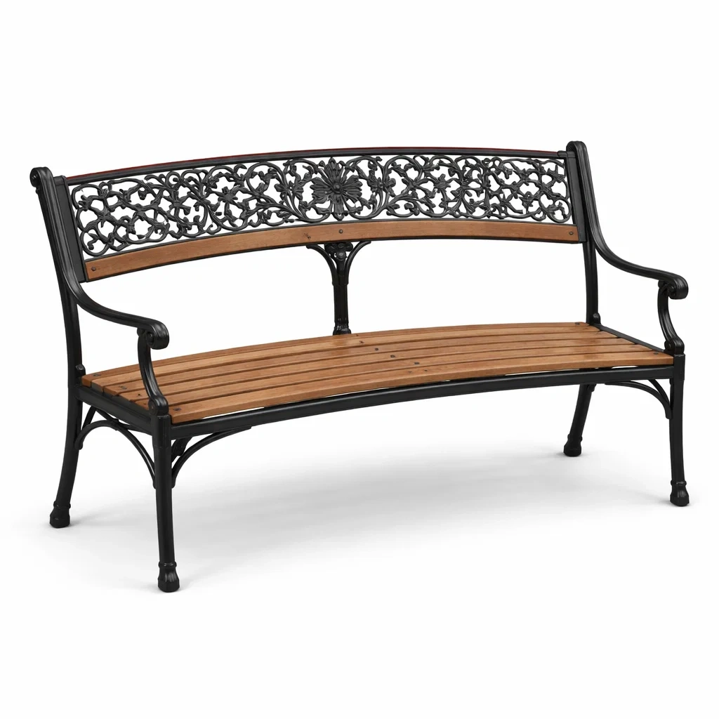 Banc d'extérieur en fonte et bois noir et bois naturel-LUXERETREATHOME