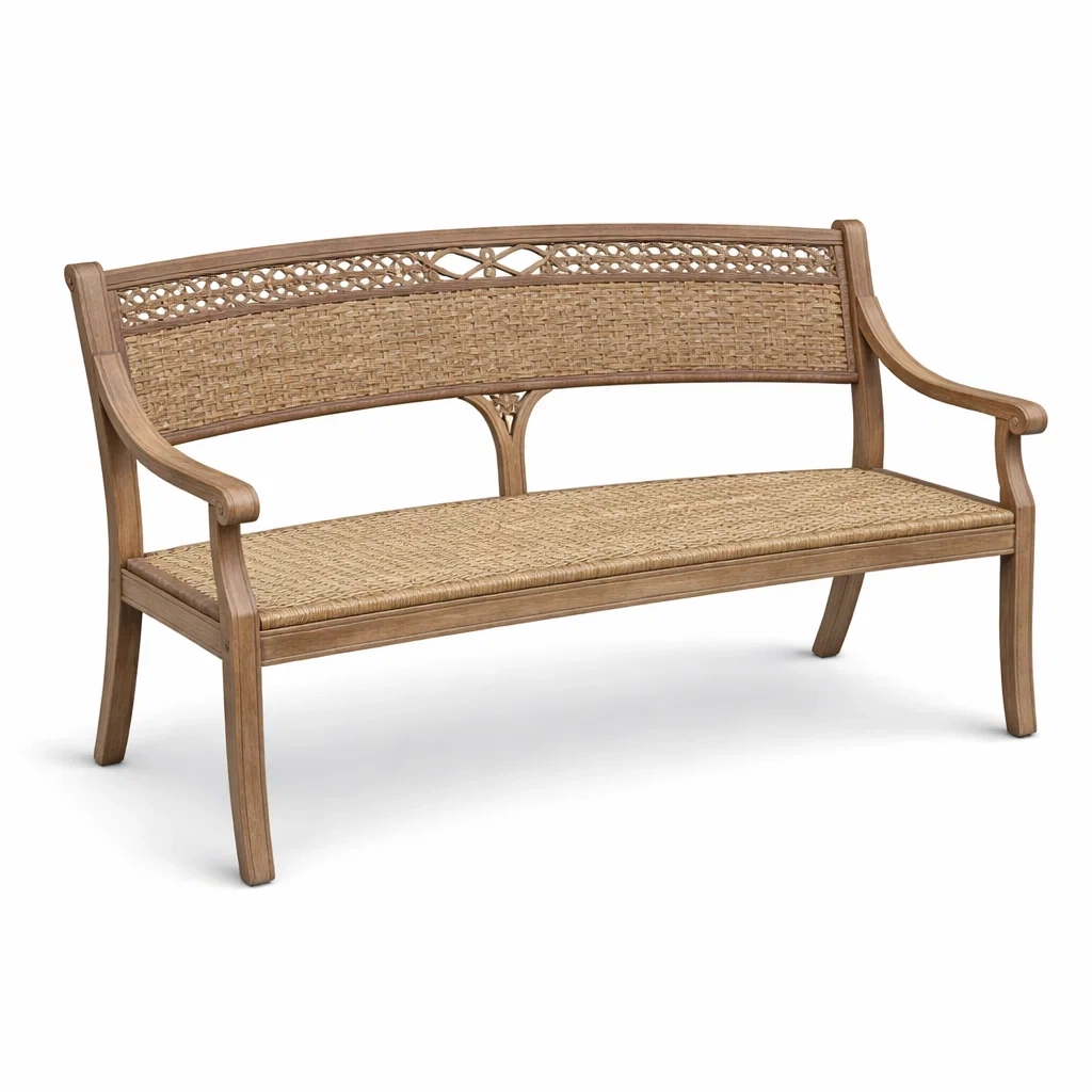 Banc d'extérieur en bois d'acacia et rotin tressé-LUXERETREATHOME