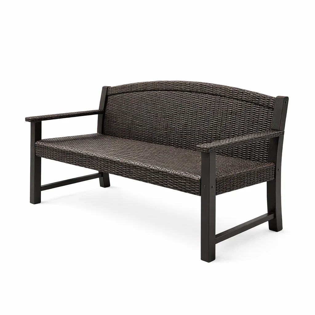 Banc d'extérieur en acier et résine tressée marron-LUXERETREATHOME