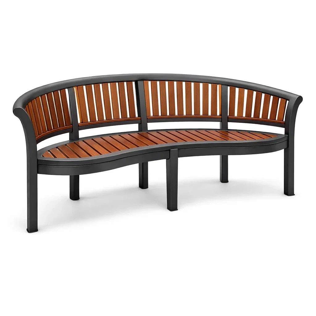 Banc d'extérieur demi circulaire en acier et bois d'acacia 180x73x80 cm-LUXERETREATHOME
