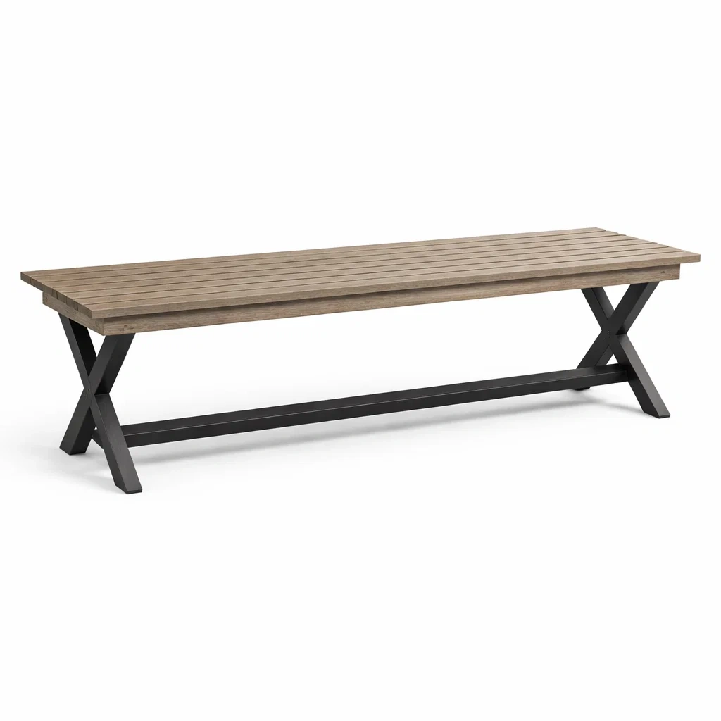 Banc d'extérieur en bois d'acacia avec pieds en métal 210x40x45 cm brun noir-LUXERETREATHOME
