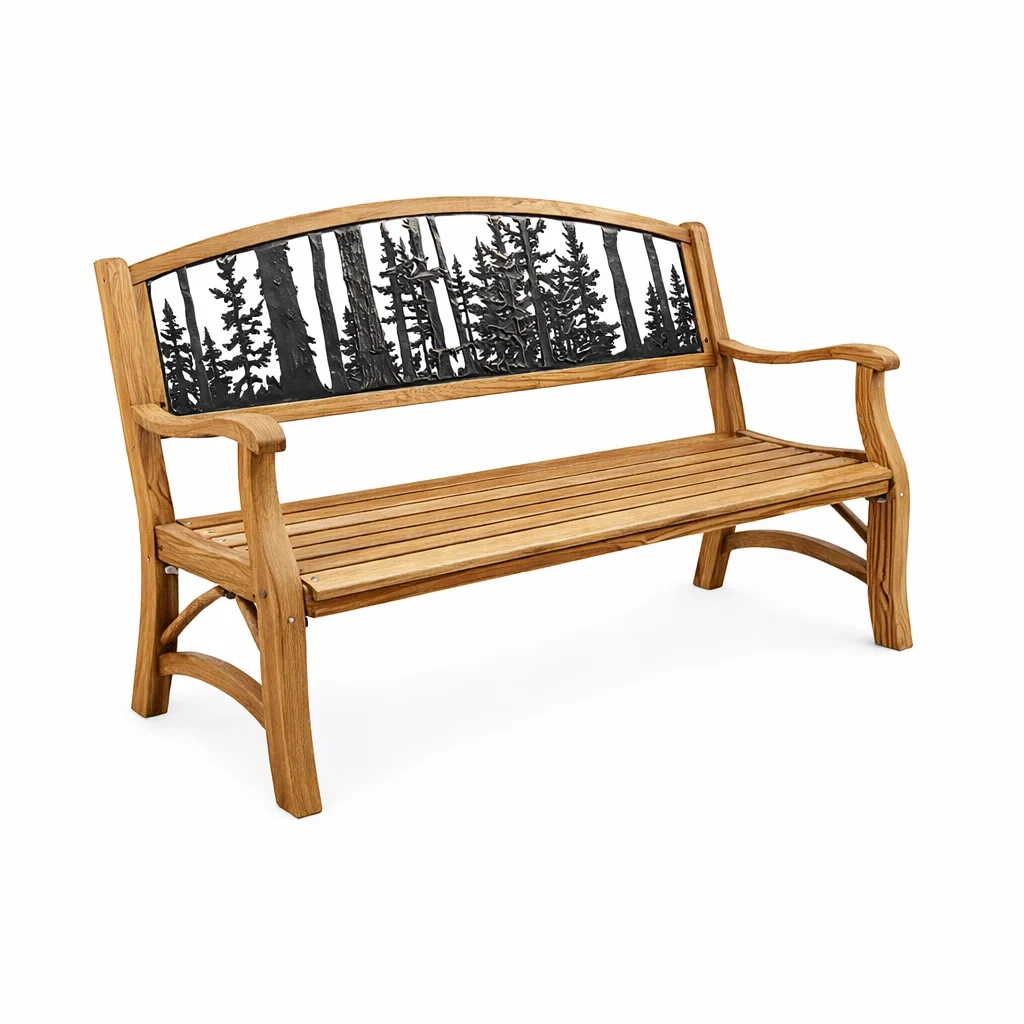 Banc d'extérieur en teck et fonte avec motif arbre 150x60x90 cm-LUXERETREATHOME