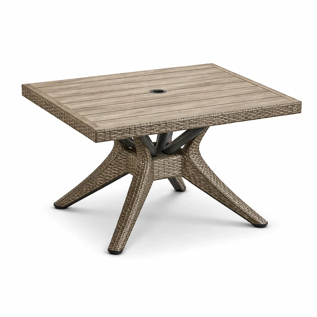 Table à manger d'extérieur en bois et résine tressée 150x90x75 cm marron-LUXERETREATHOME