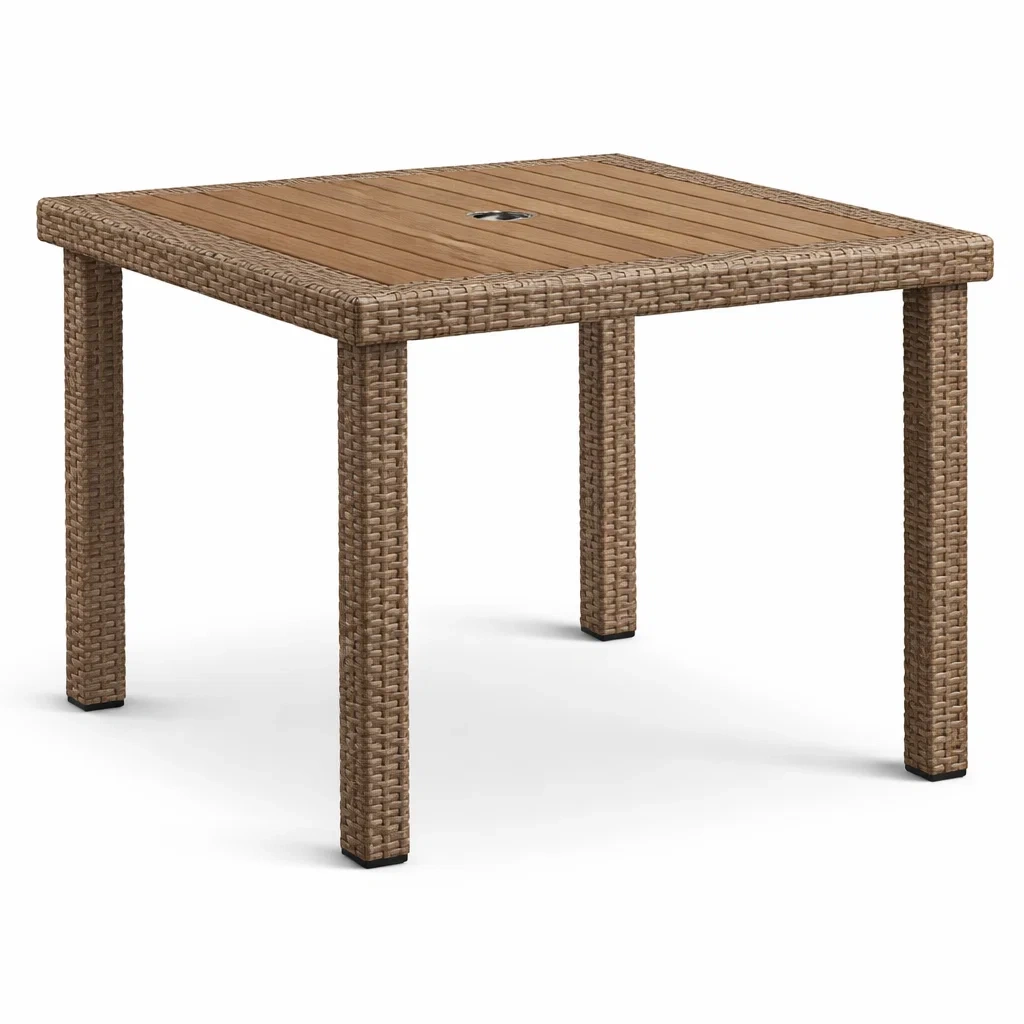 Table à manger d'extérieur carrée en résine tressée et bois d'acacia marron 90x90x75 cm-LUXERETREATHOME