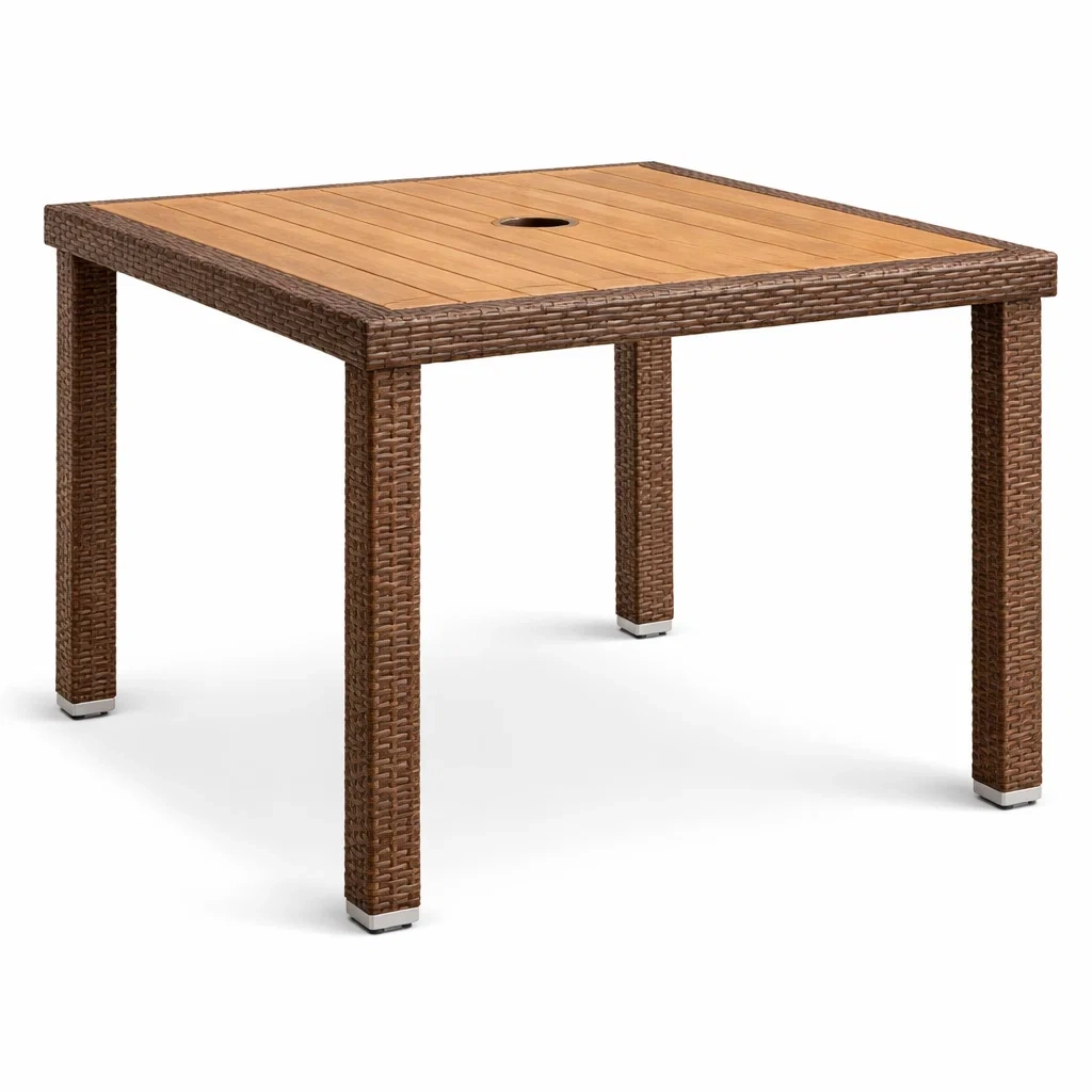 Table à manger d'extérieur en bois et rotin 90x90x75 cm marron-LUXERETREATHOME