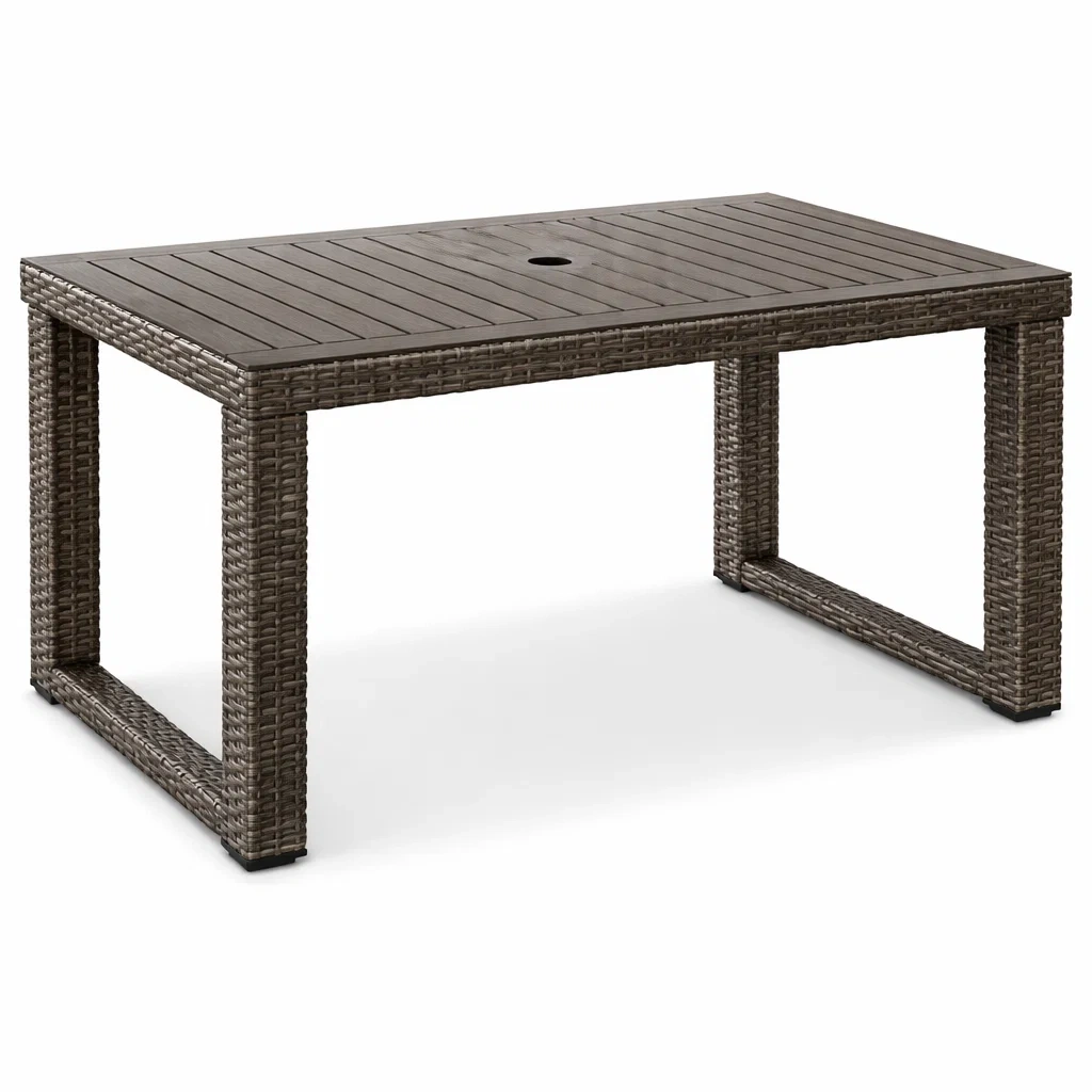 Table à manger d'extérieur en résine tressée et bois composite 150x90x75 cm-LUXERETREATHOME