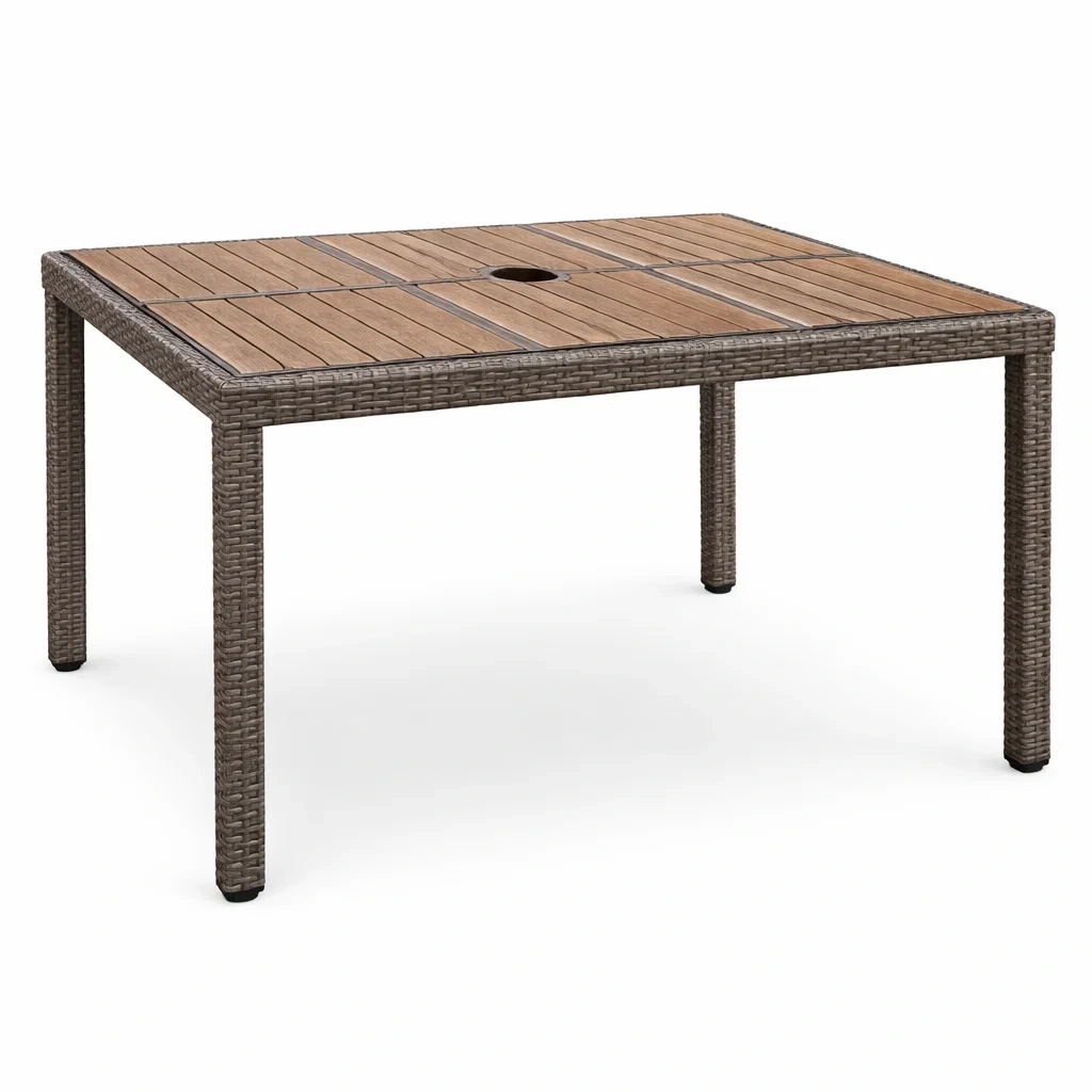 Table à manger d'extérieur en bois composite et rotin synthétique 150x90x74 cm marron-LUXERETREATHOME