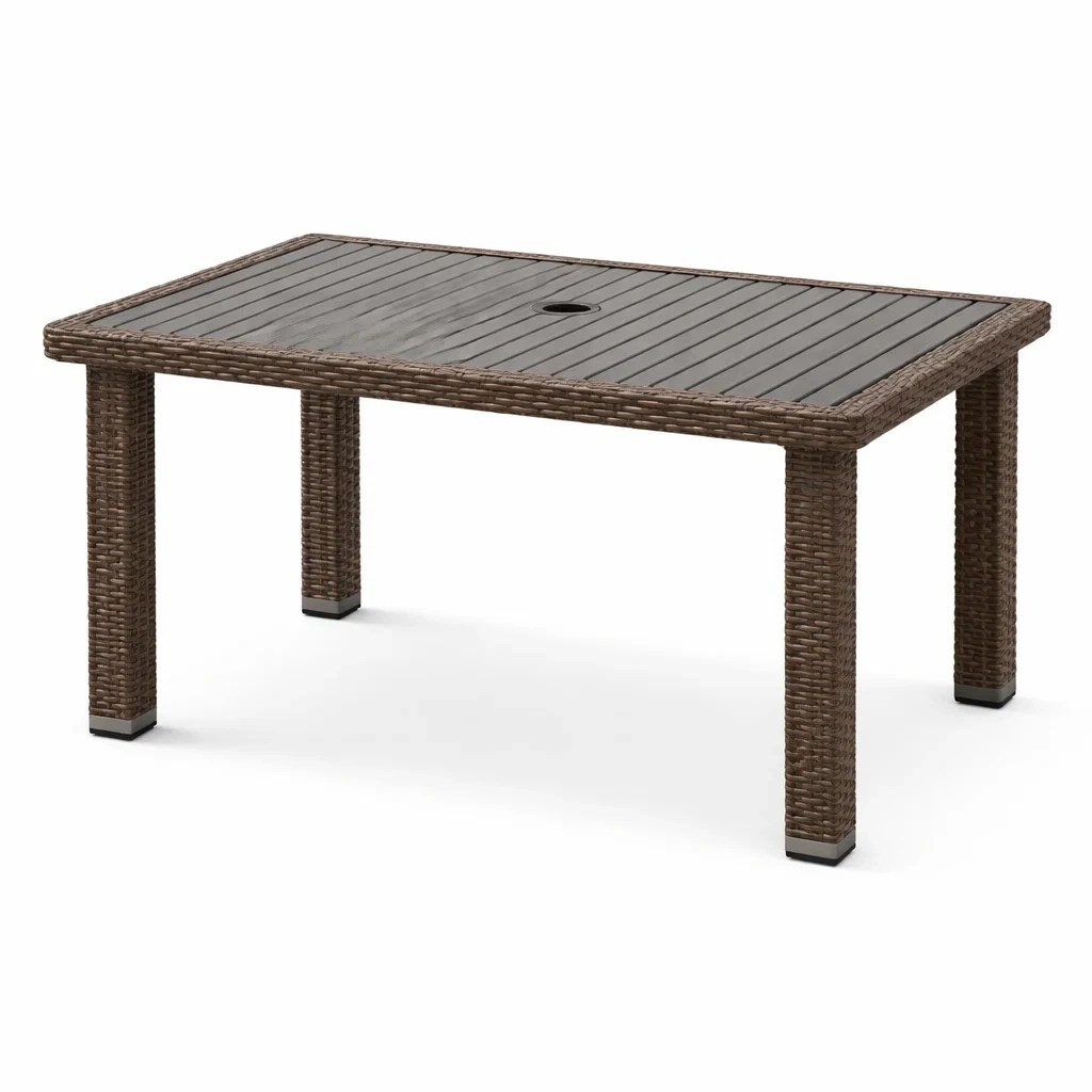 Table à manger d'extérieur rectangulaire en rotin synthétique et bois composite-LUXERETREATHOME