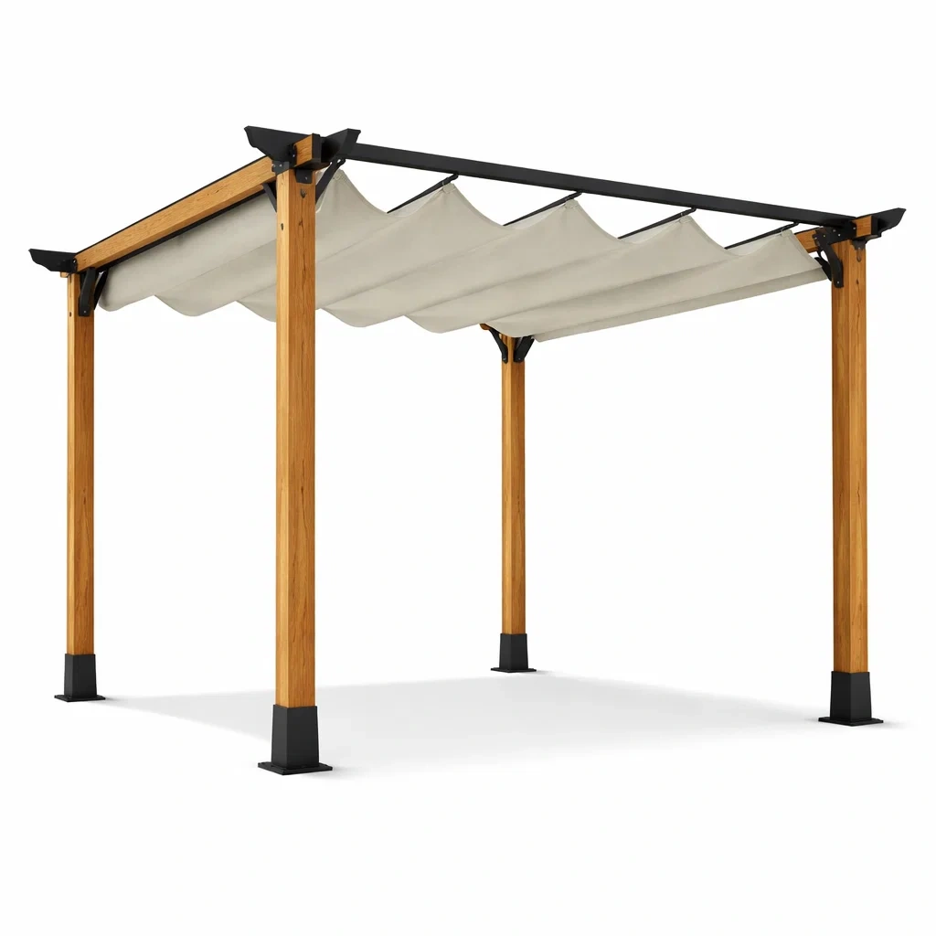 Tonnelle de jardin en bois avec toit en toile polyester beige-LUXERETREATHOME