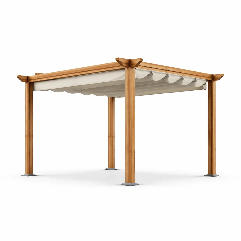 Tonnelle de jardin en bois et aluminium avec toile en polyester beige-LUXERETREATHOME