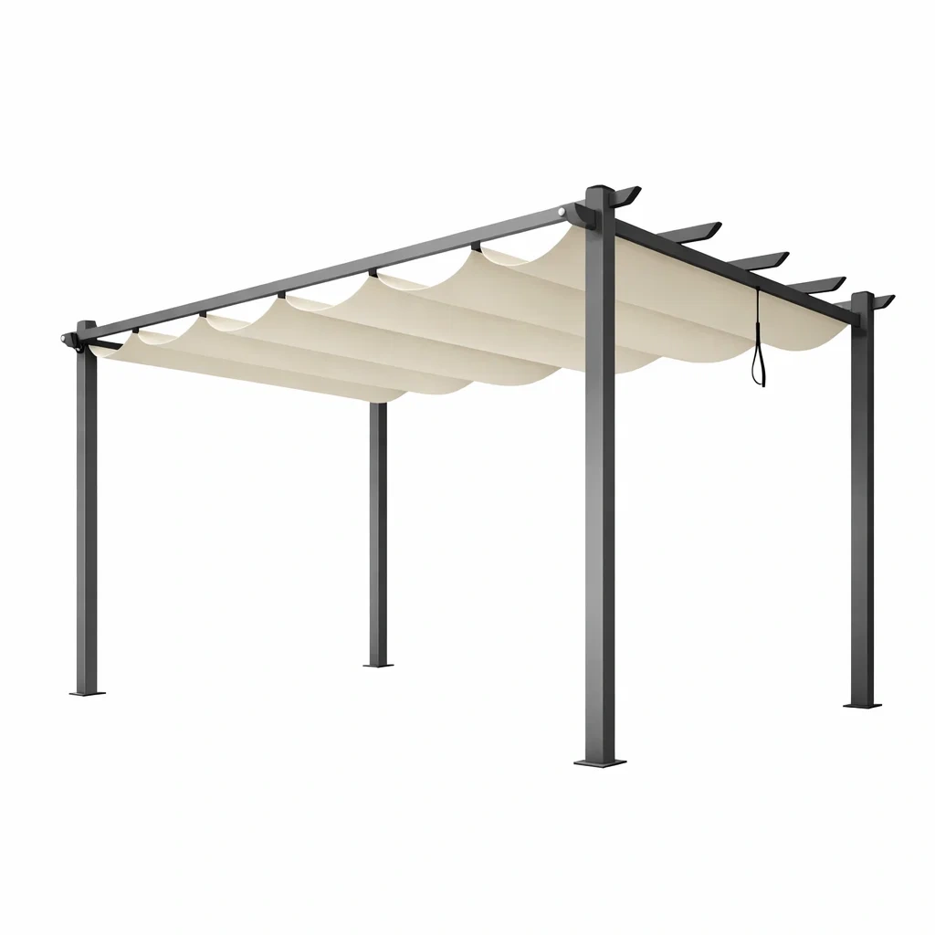 Tonnelle de jardin rétractable en aluminium et tissu polyester beige-LUXERETREATHOME