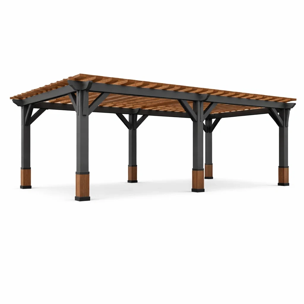 Tonnelle de jardin en métal et bois brun noir-LUXERETREATHOME