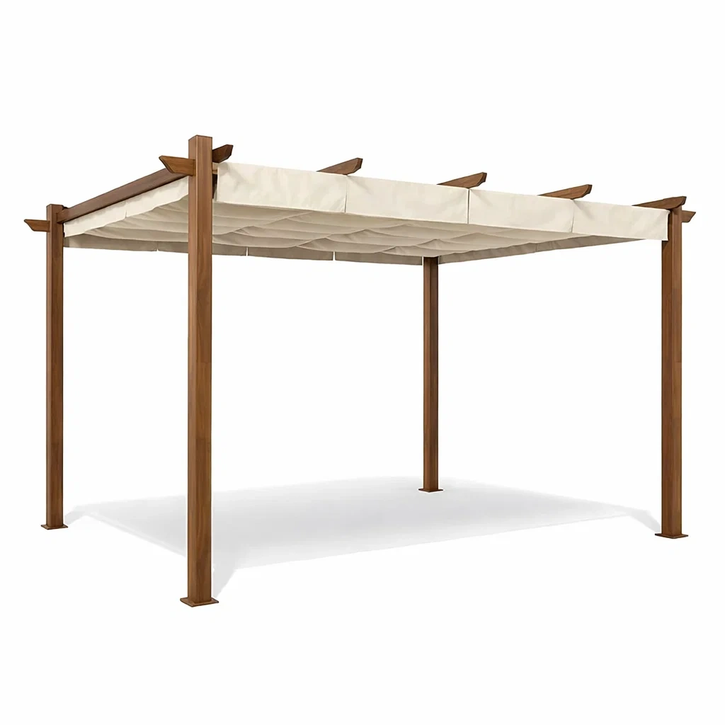 Tonnelle de jardin en bois avec tissu beige-LUXERETREATHOME