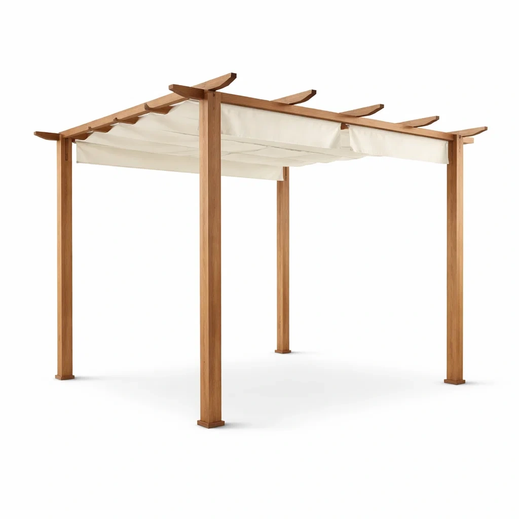 Tonnelle de jardin carrée en bois d'acacia avec toit en polyester beige-LUXERETREATHOME