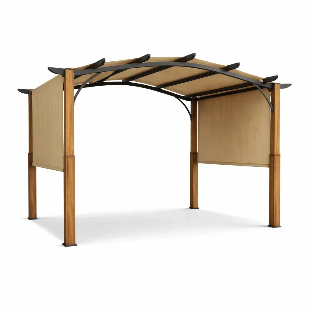 Tonnelle de jardin en bois et métal avec toit en polyester beige-LUXERETREATHOME