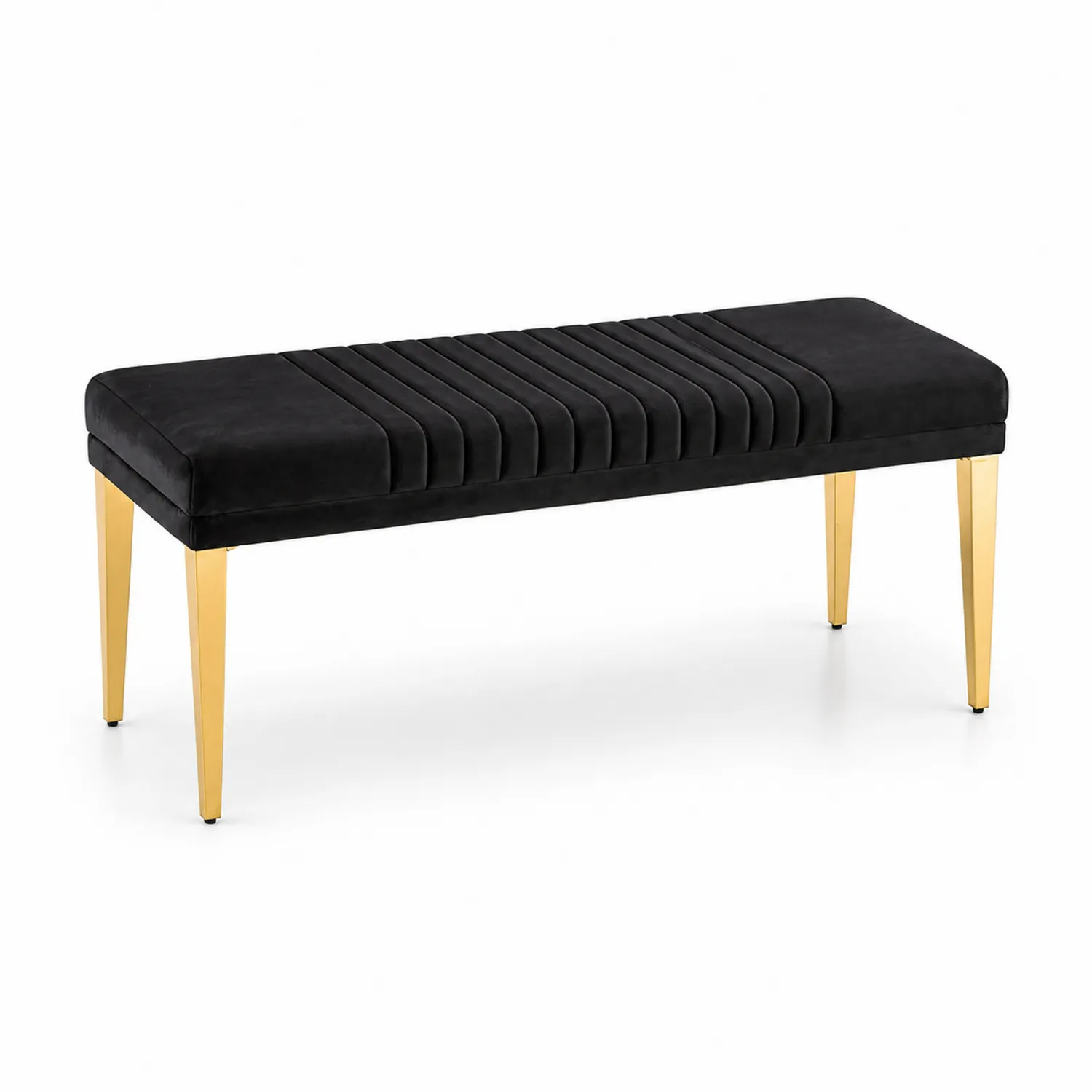 Banco de terciopelo negro con patas de metal doradas 120x40x45 cm-Casixorn