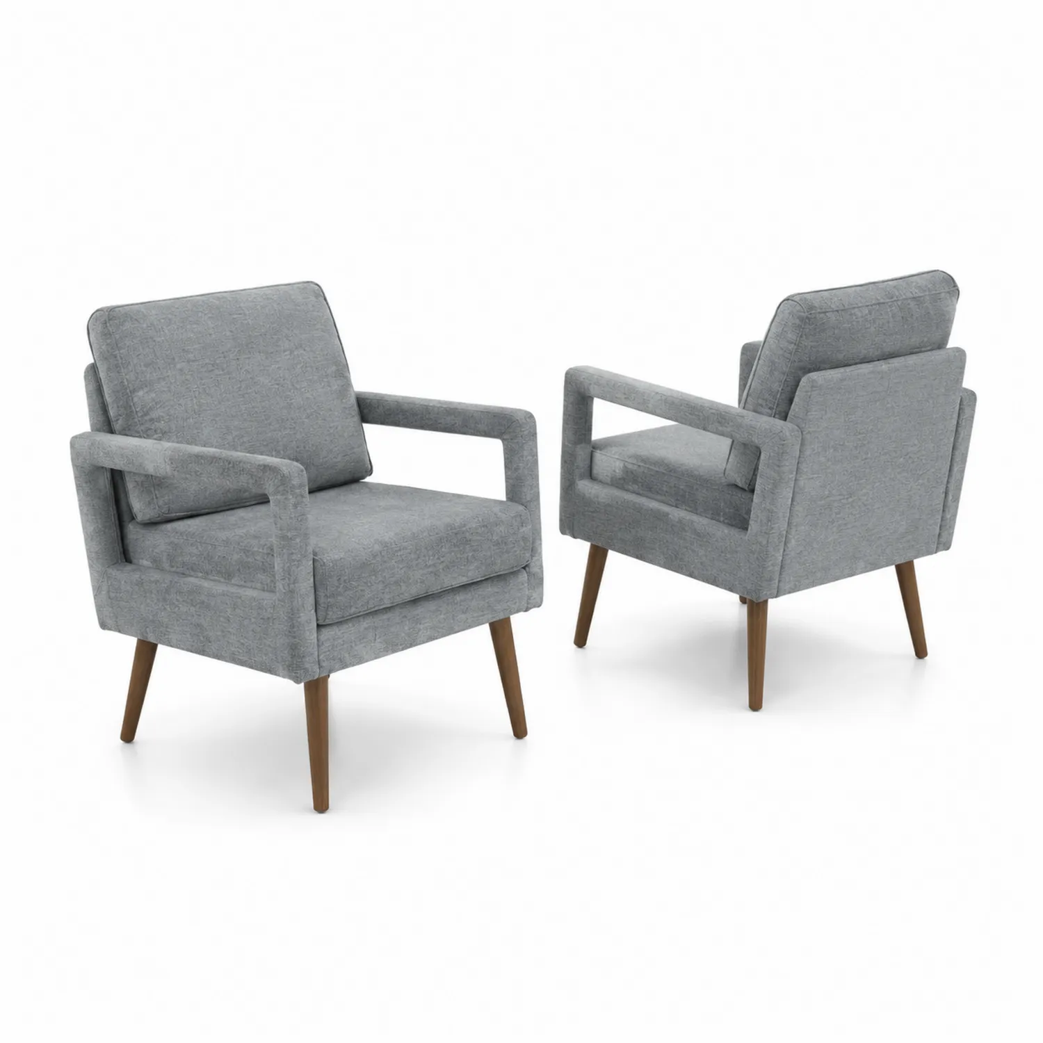 Juego de 2 sillones de tela gris con patas de madera-Casixorn