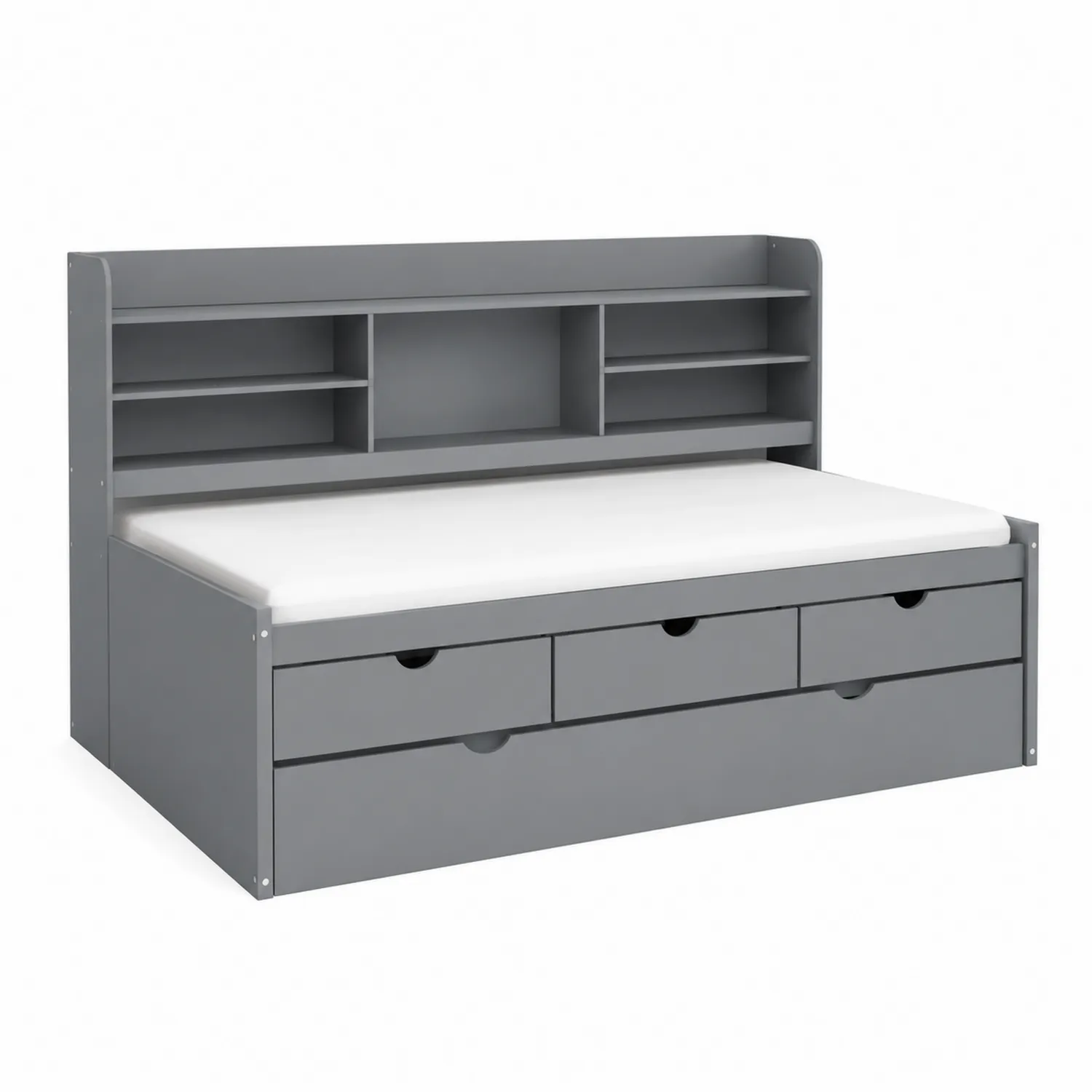 Cama de MDF con estantes y cajones 200x90 cm-Casixorn