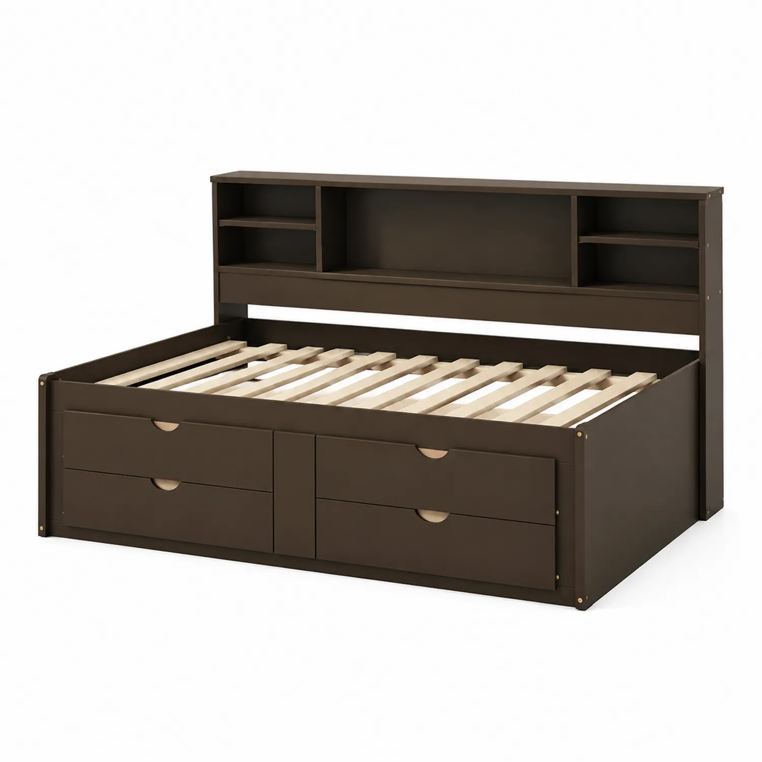 Cama de Madera con Almacenamiento Marrón Oscuro 200x90x100 cm-Casixorn