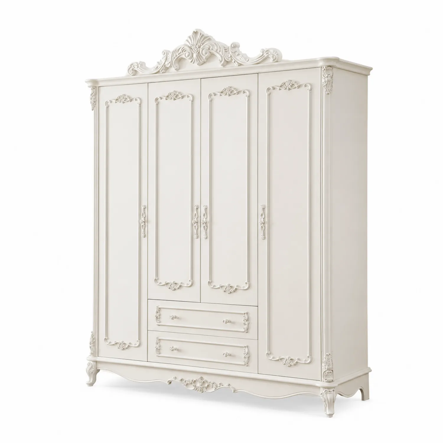 Armario de Madera con 4 Puertas y 2 Cajones en Blanco-Casixorn
