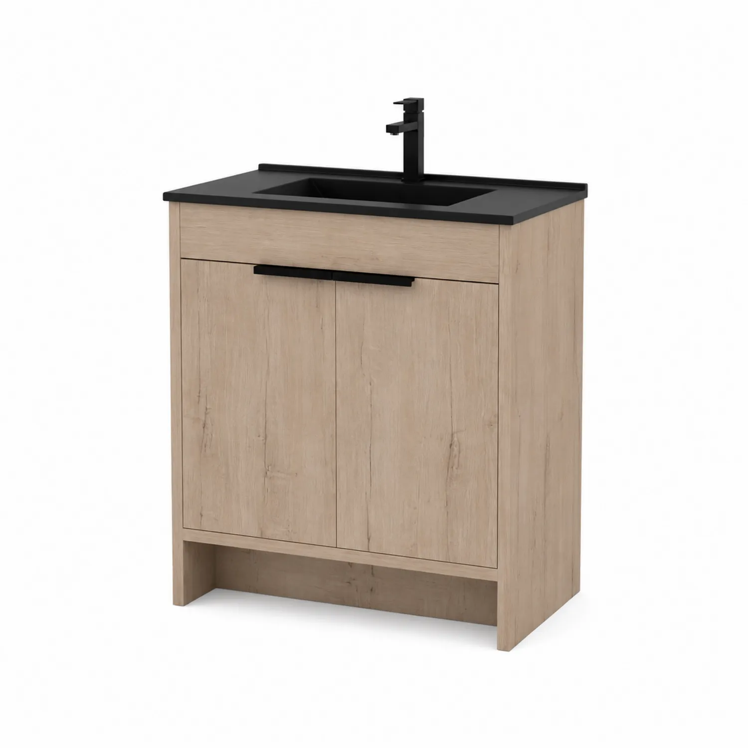 Mueble de lavabo de melamina con encimera de MDF laminado negro 80x60x45 cm-Casixorn