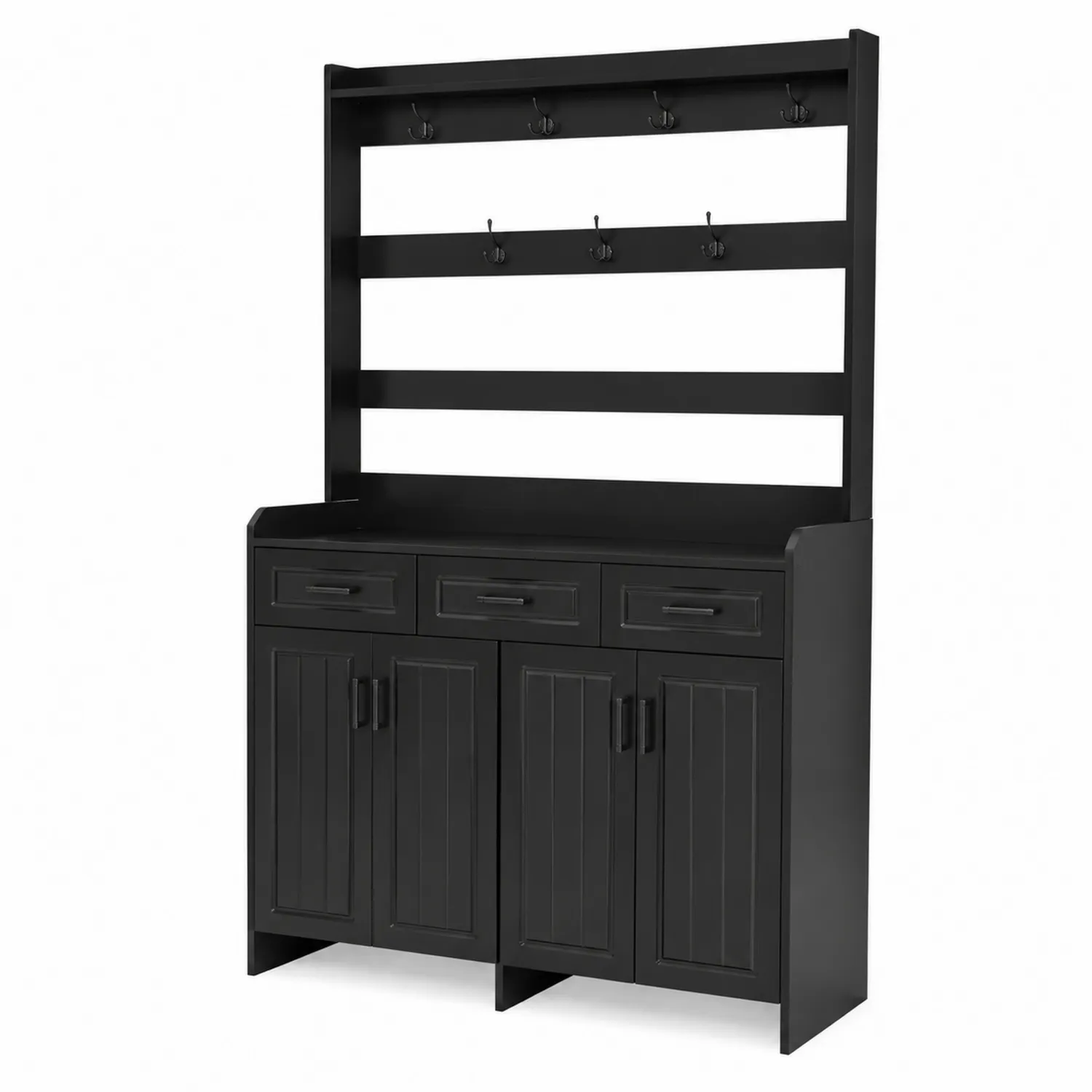 Perchero con Almacenamiento de Madera MDF y Metal Negro-Casixorn