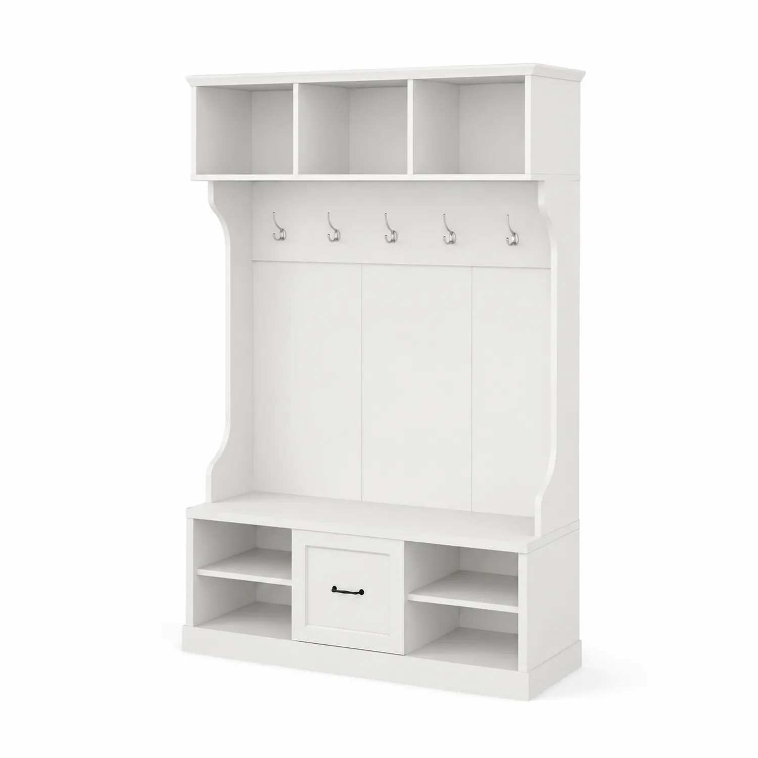 Perchero de Madera MDF Blanco con Estantes y Ganchos-Casixorn