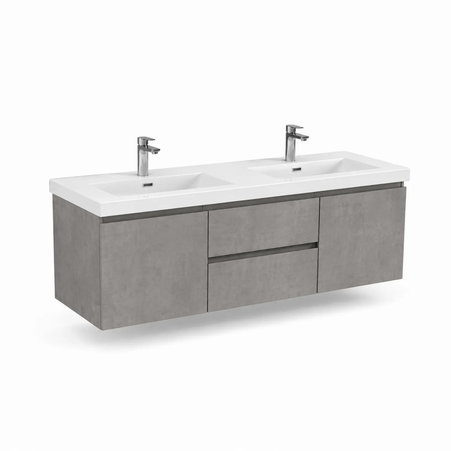 Mueble de lavabo montado en pared con doble lavabo de cerámica y MDF gris-Casixorn