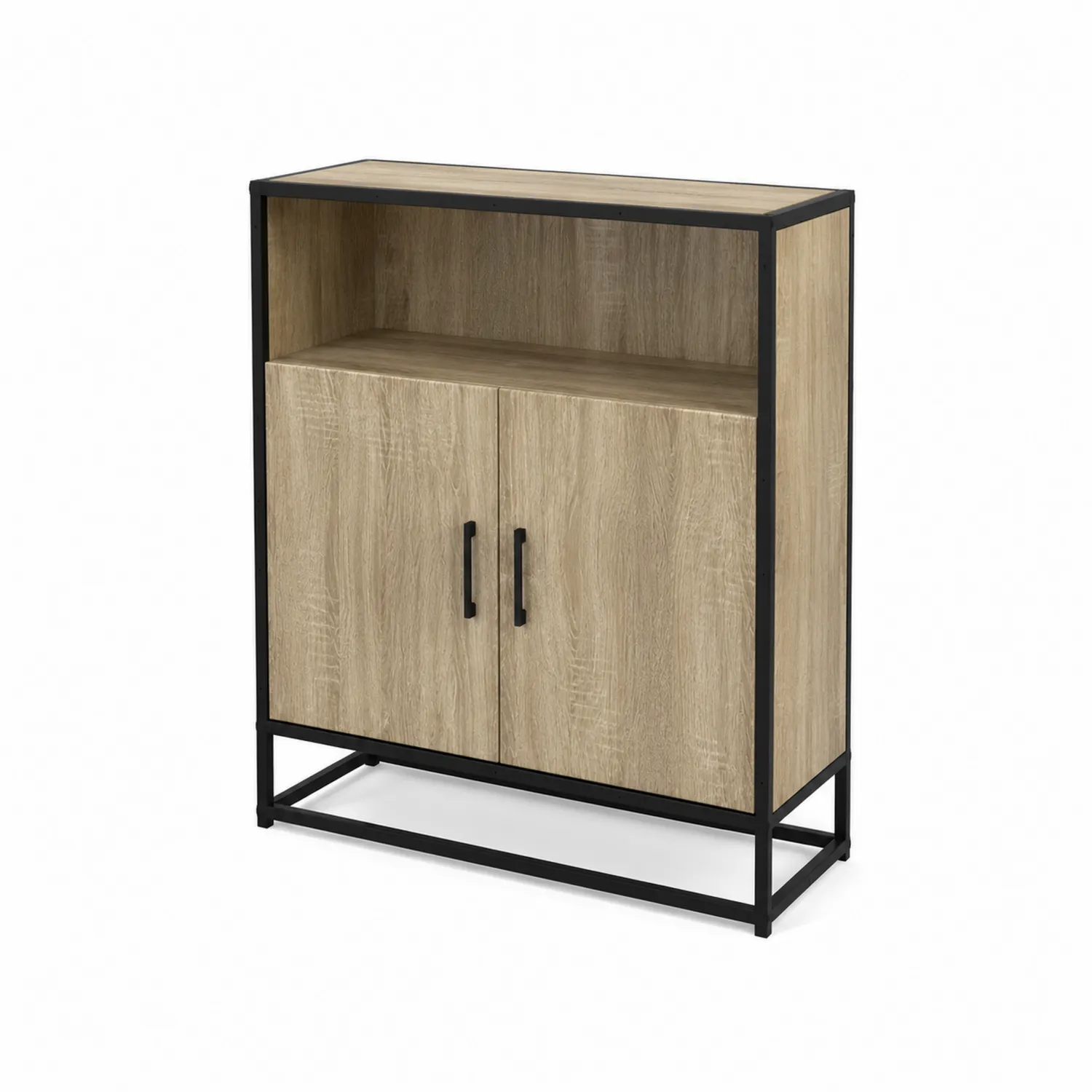Aparador de Metal y MDF 90x35x100 cm Roble/Negro-Casixorn