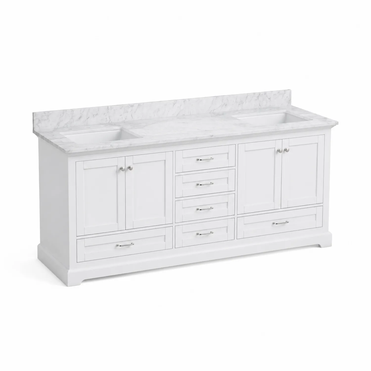 Mueble de lavabo doble de madera y mármol blanco 180 cm-Casixorn