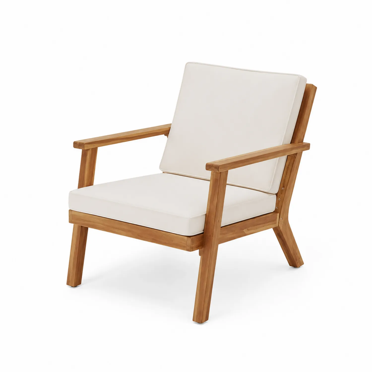 Sillón de Madera de Teca con Cojines Beige para Exterior-Casixorn