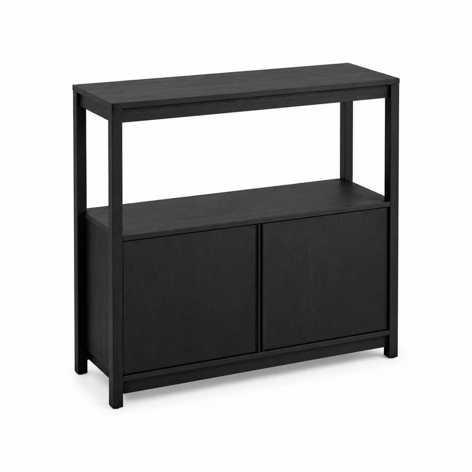 Estantería de madera contrachapada con puertas negras-Casixorn