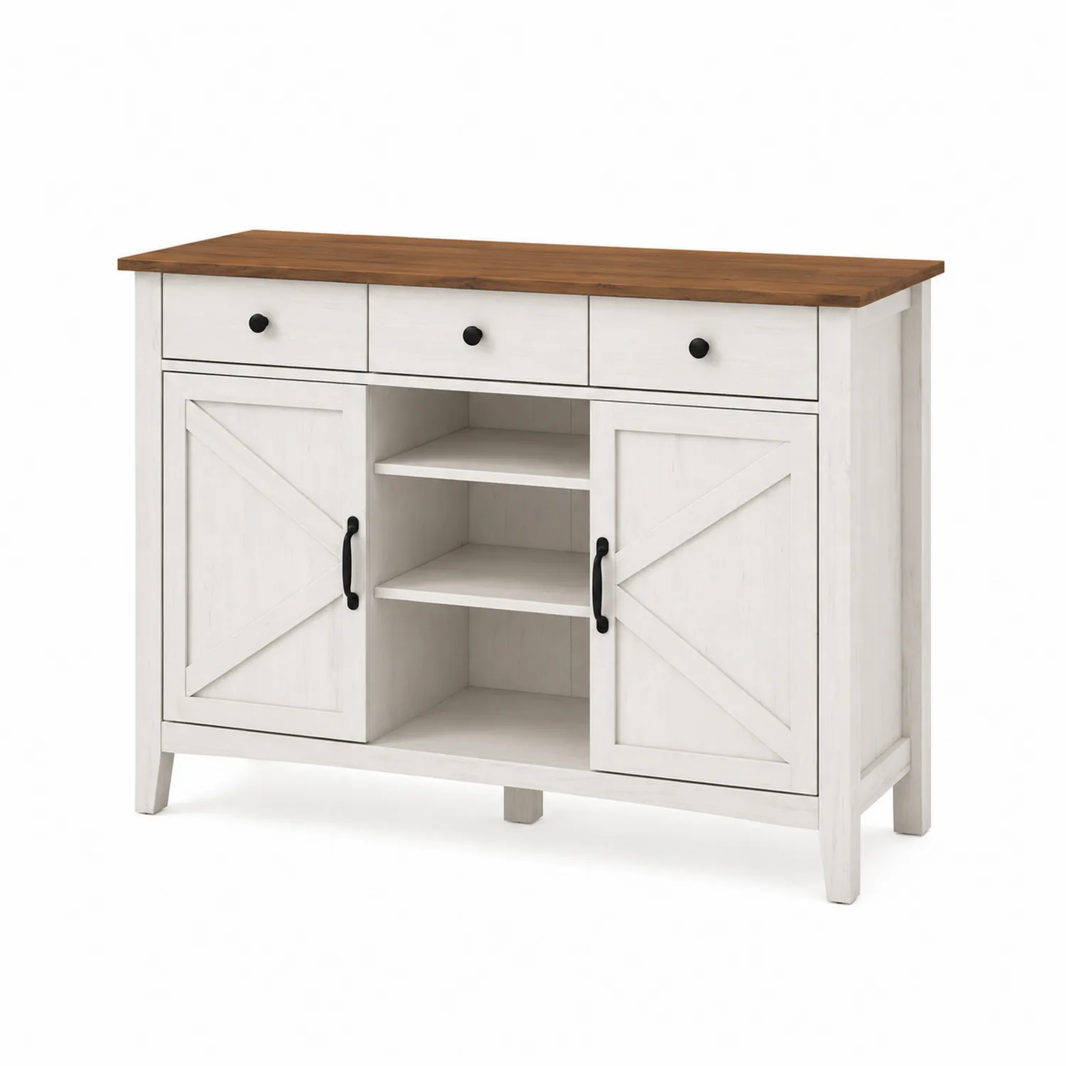 Aparador de Madera con Puertas y Cajones Blanco/Marrón 120x35x80cm-Casixorn
