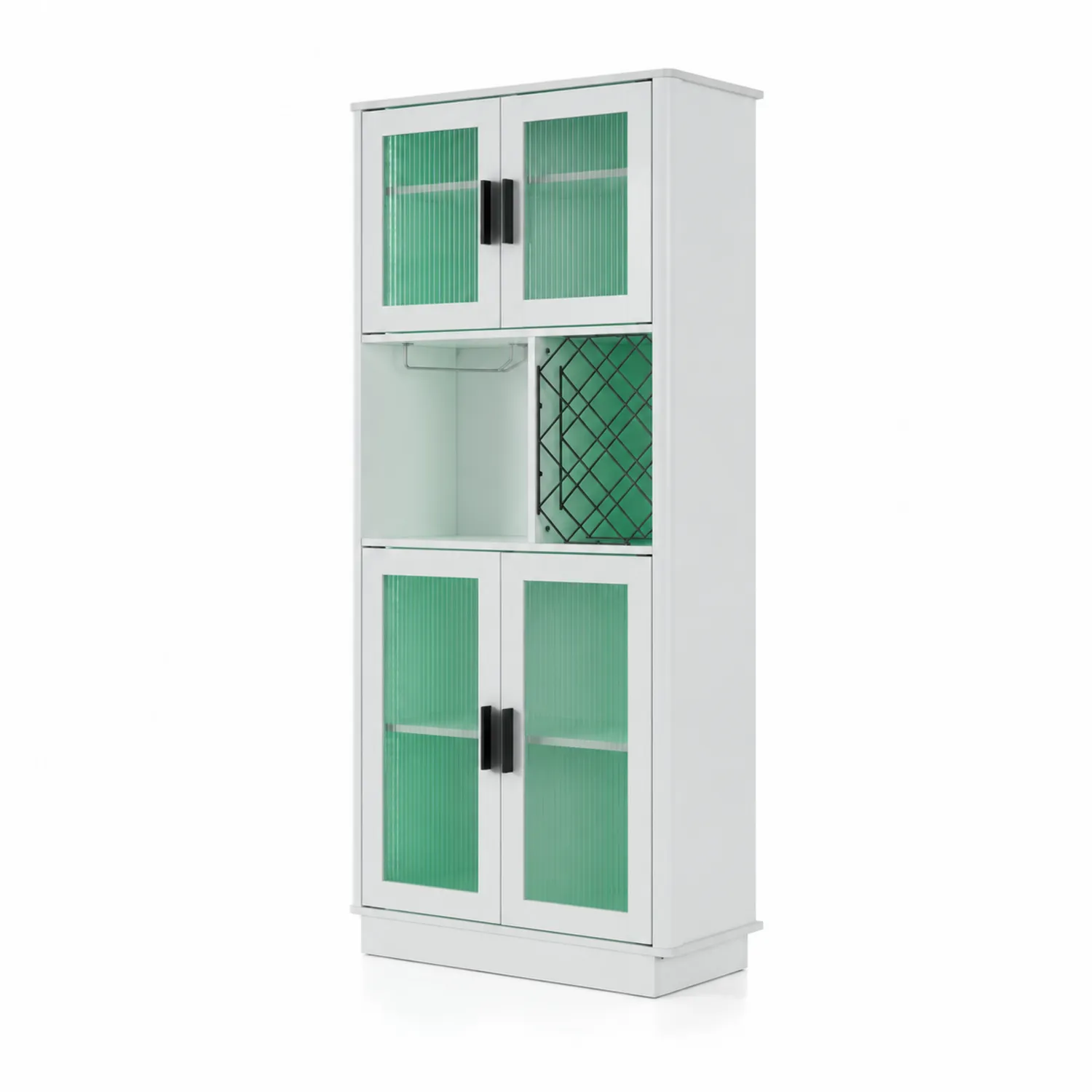 Aparador alto de MDF con puertas de vidrio acanalado 180x80x30 cm Blanco/Verde-Casixorn