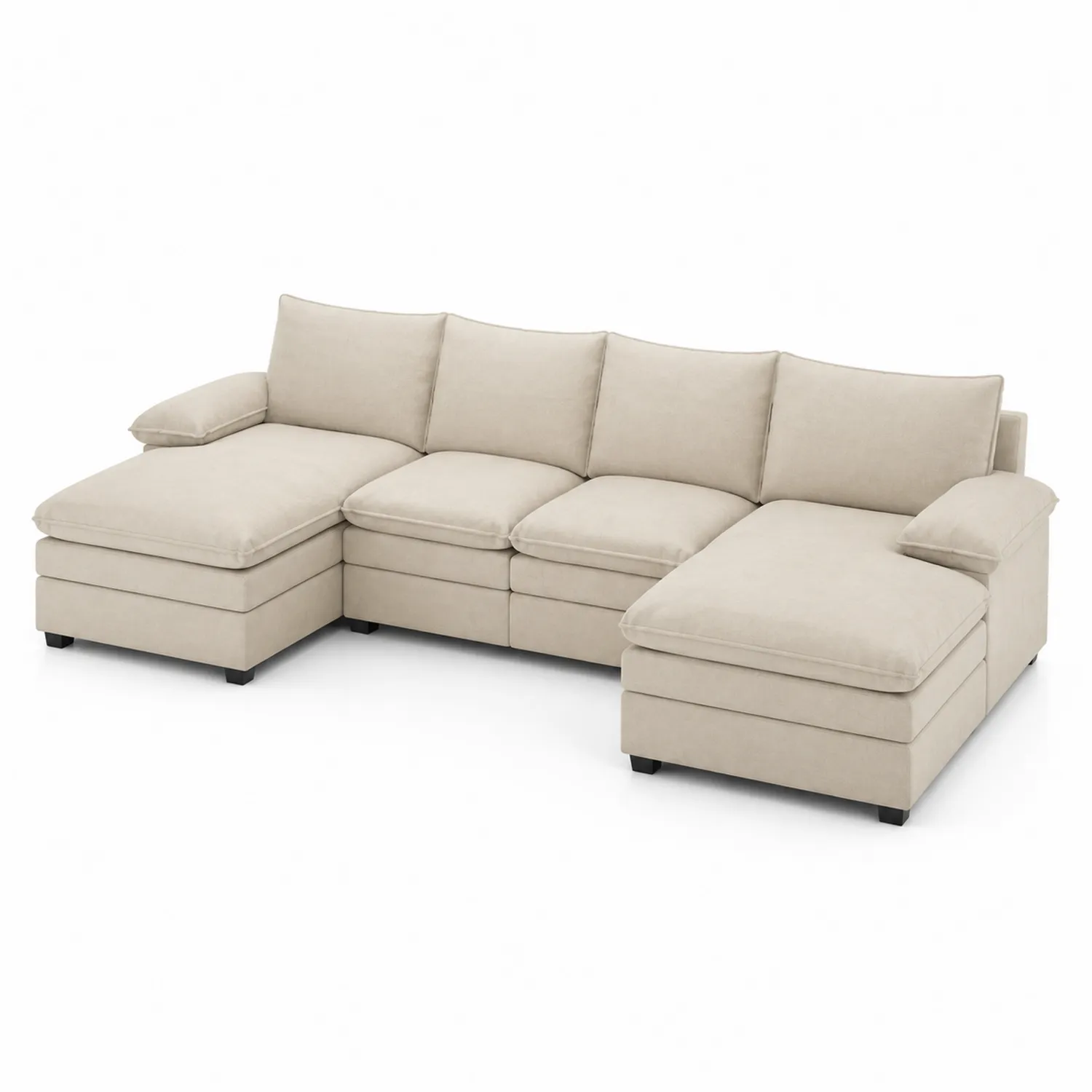 Sofá seccional en L de tela crema 290 cm x 145 cm-Casixorn