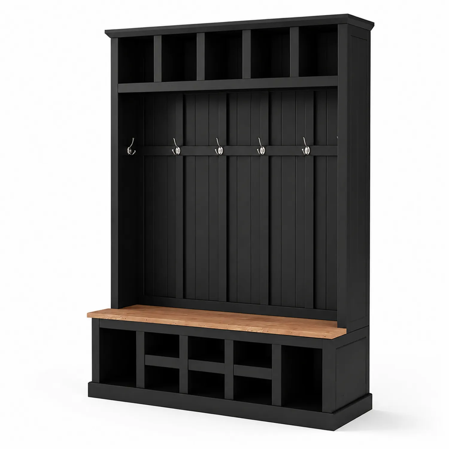 Perchero de madera con banco de almacenamiento negro-Casixorn
