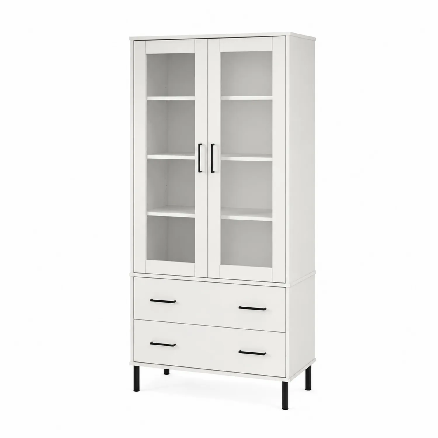 Librería de aglomerado con puertas de cristal templado y cajones, 180 cm de alto-Casixorn