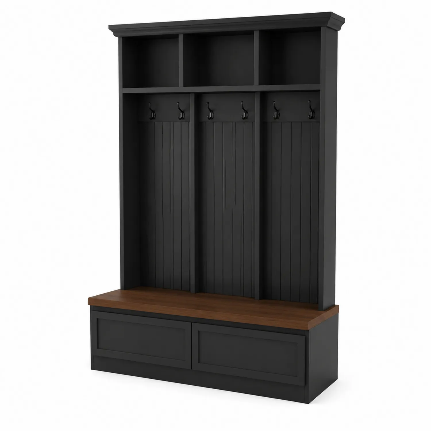 Perchero de Madera con Banco de Almacenamiento Negro y Marrón-Casixorn