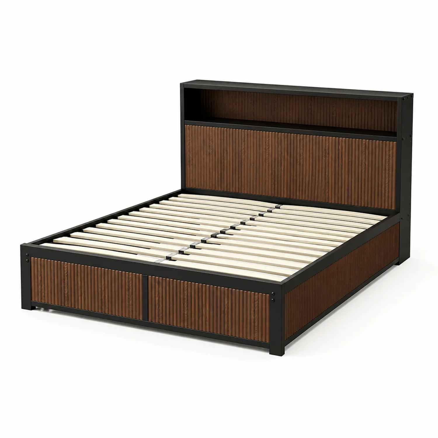 Cama de madera y metal con almacenamiento 200x160 cm Marrón-Casixorn