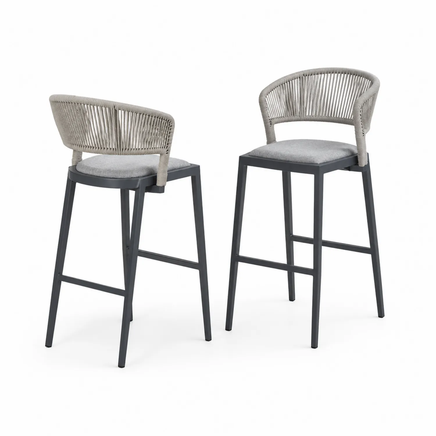 Juego de taburetes de bar de aluminio y cuerda con cojines gris-Casixorn