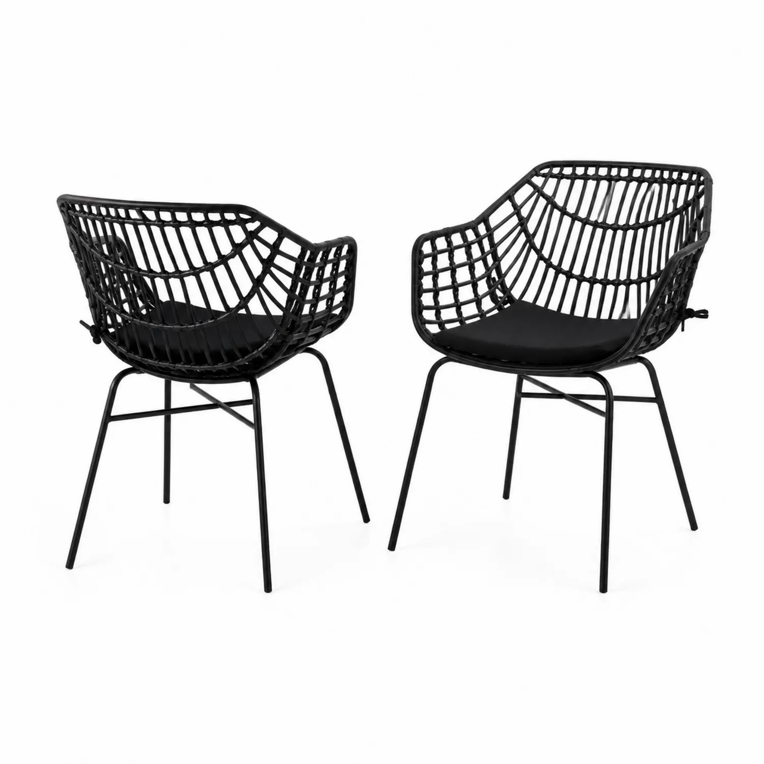 Juego de 2 sillas de comedor de acero y ratán sintético Negro-Casixorn