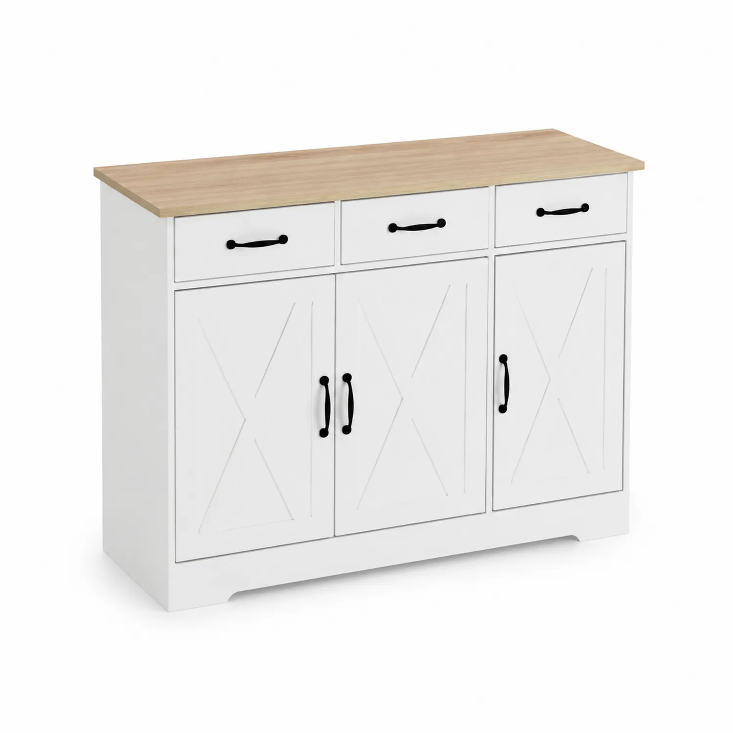 Aparador de Madera Blanco con 3 Puertas y 3 Cajones-Casixorn