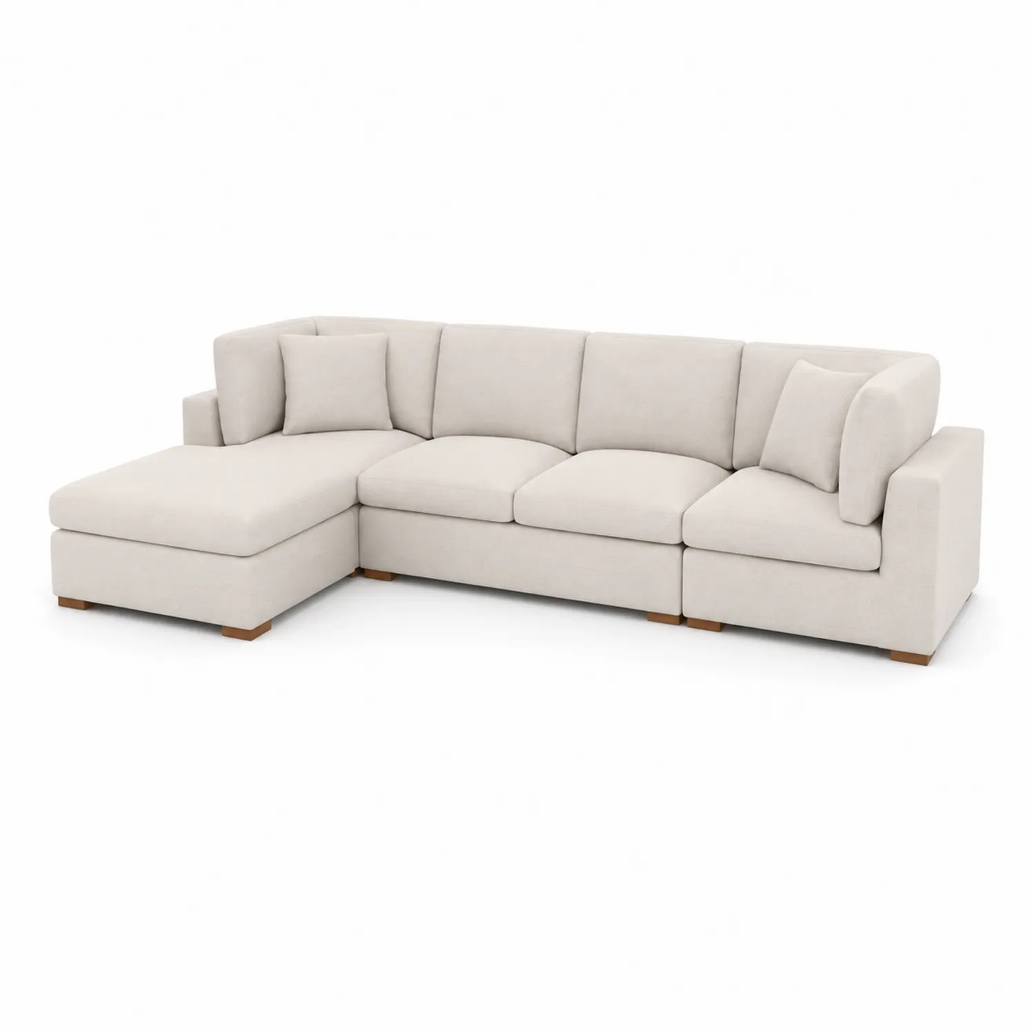 Sofá seccional en tela beige con chaise longue 300cm x 150cm x 85cm-Casixorn
